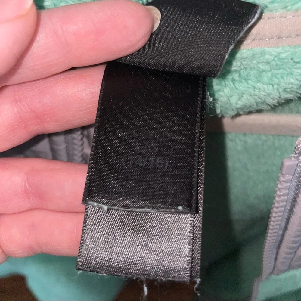 The north face aqua mint gray fuzzy jacket zip up hood‎ size Large 14/16